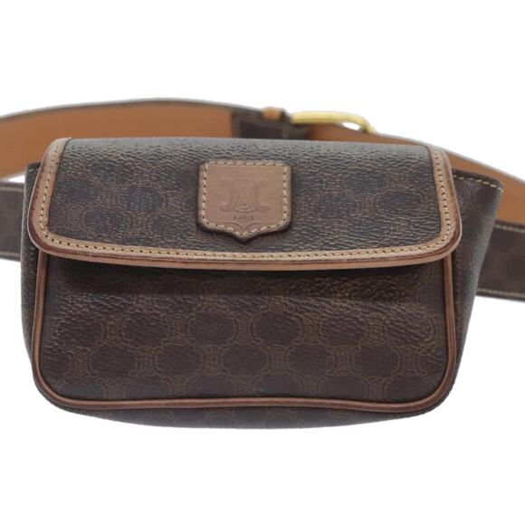 CELINE Macadam Canvas Waist Bag Pvc Leather Brown Gold - Picture 13 of 16